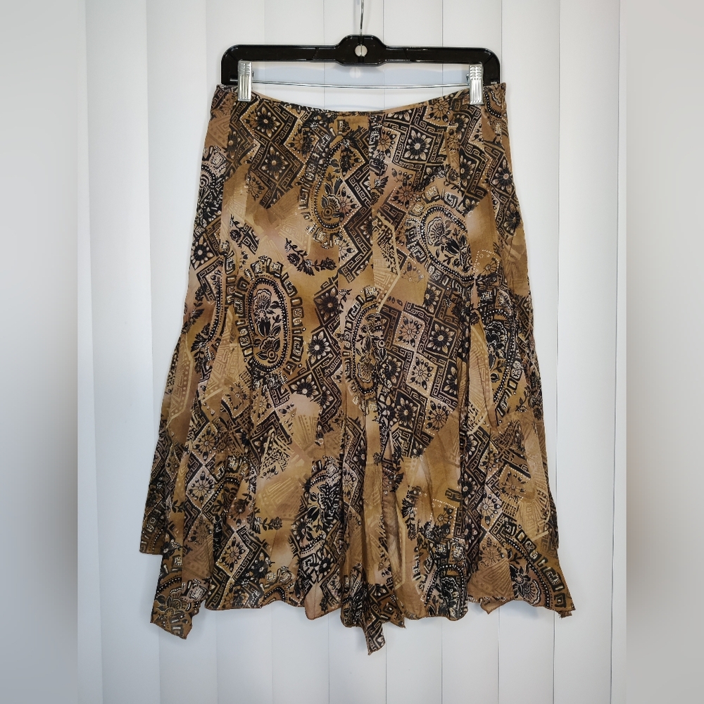 JohnPaulRichard Brown And Black Pattern Midi Skirt